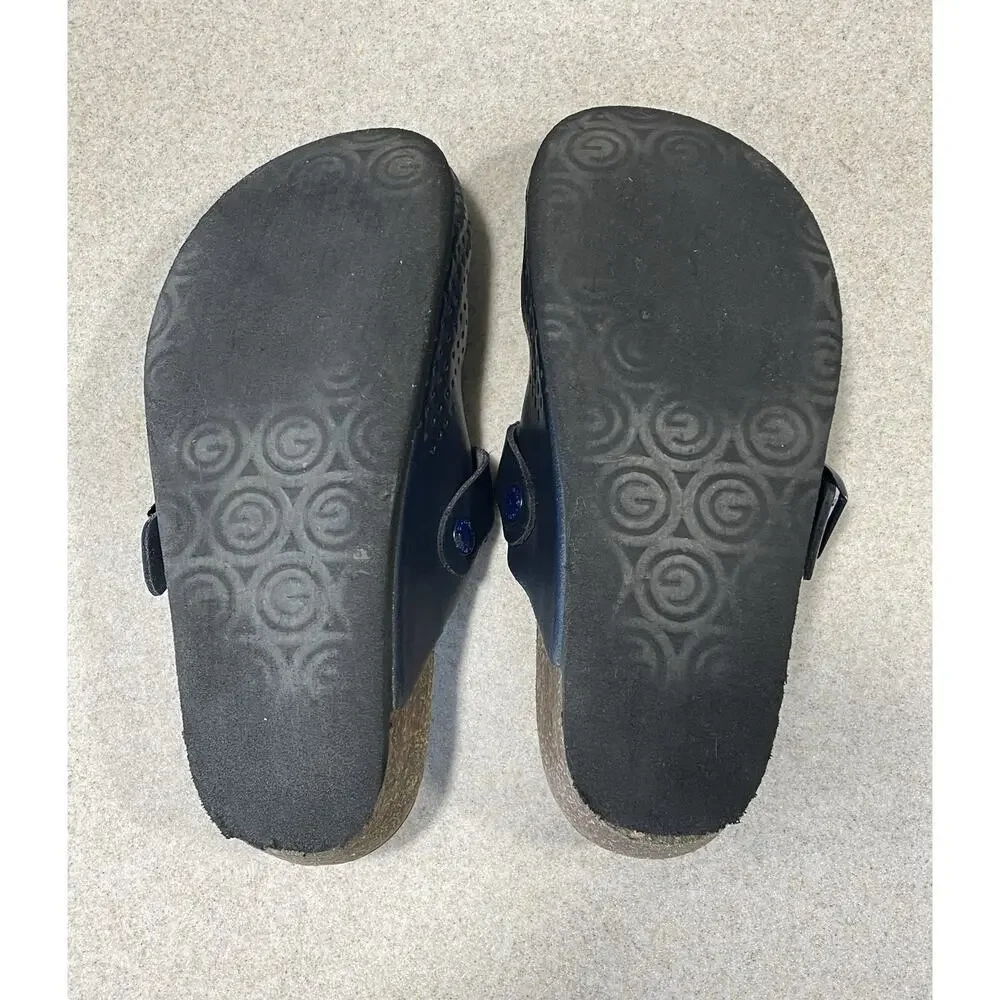 Grubin BEOGRAD Women’s EU-36/ US-5 Blue Leather Closed Perforated Slide Sandals